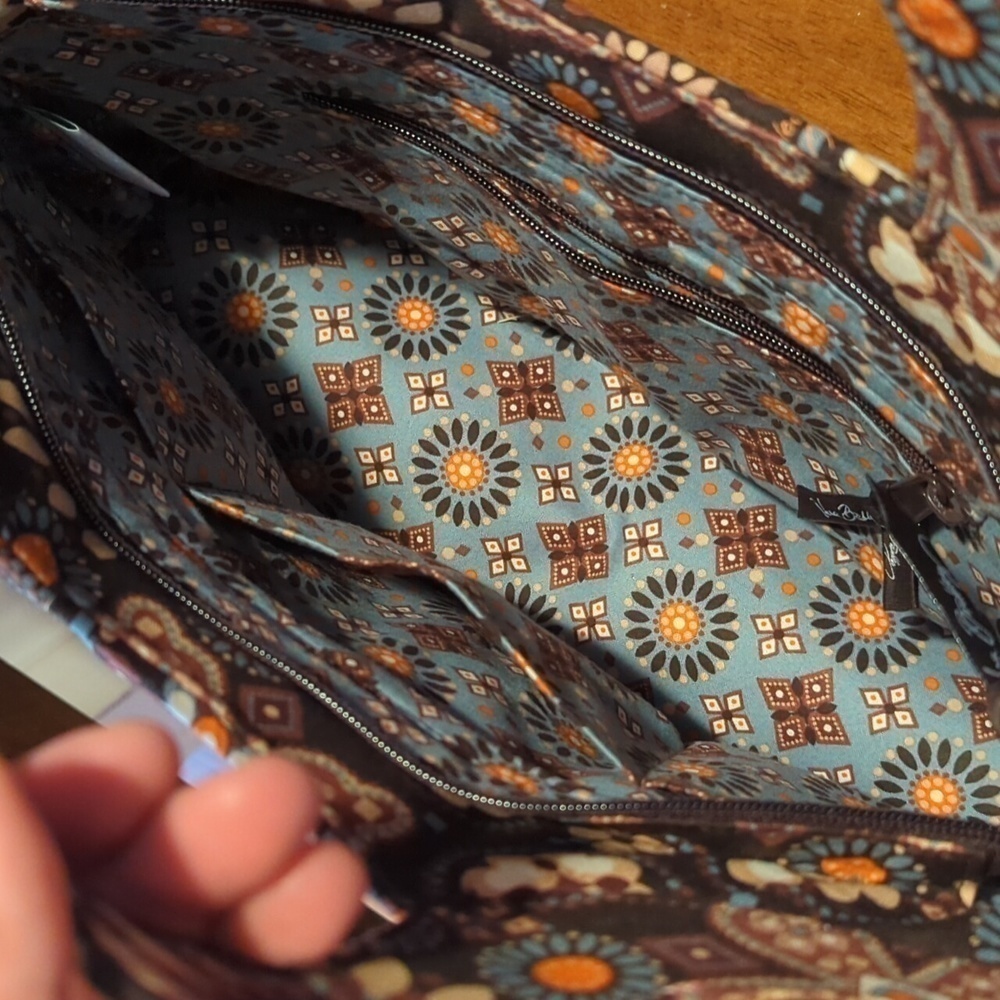 Vera Bradley Brown Floral Tote Handbag Purse - Picture 6 of 11